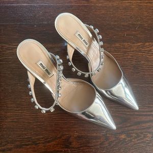 Miu Miu Silver Pointed Toe Mule